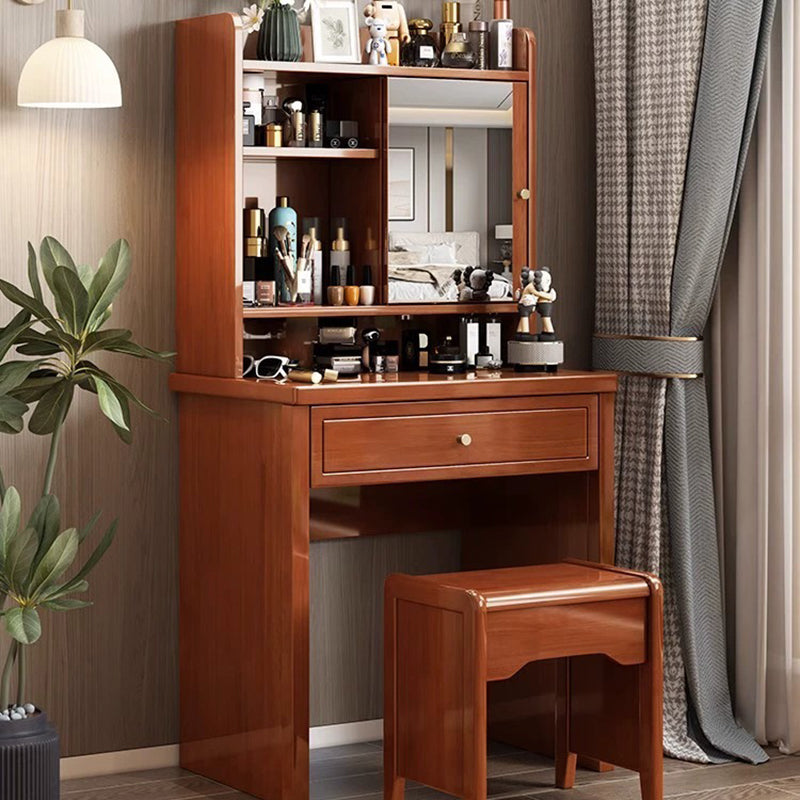 Traditional Chinese Rectangular Plywood Hardware Rubberwood Makeup Vanity 1-Drawer For Bedroom