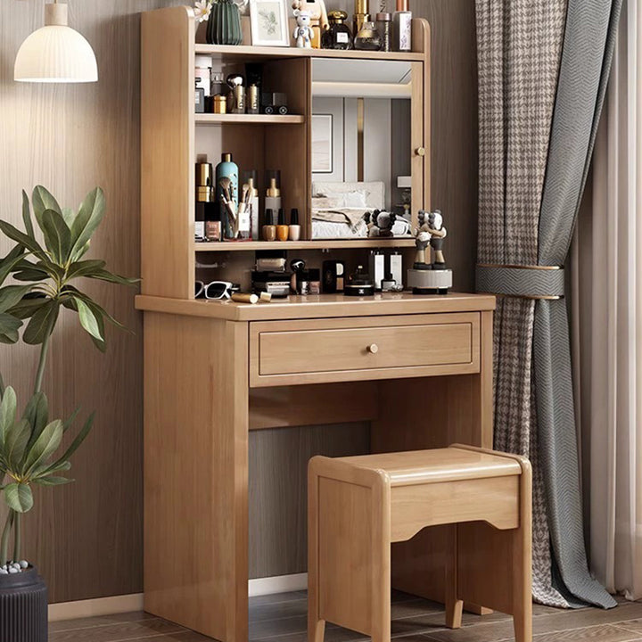 Traditional Chinese Rectangular Plywood Hardware Rubberwood Makeup Vanity 1-Drawer For Bedroom