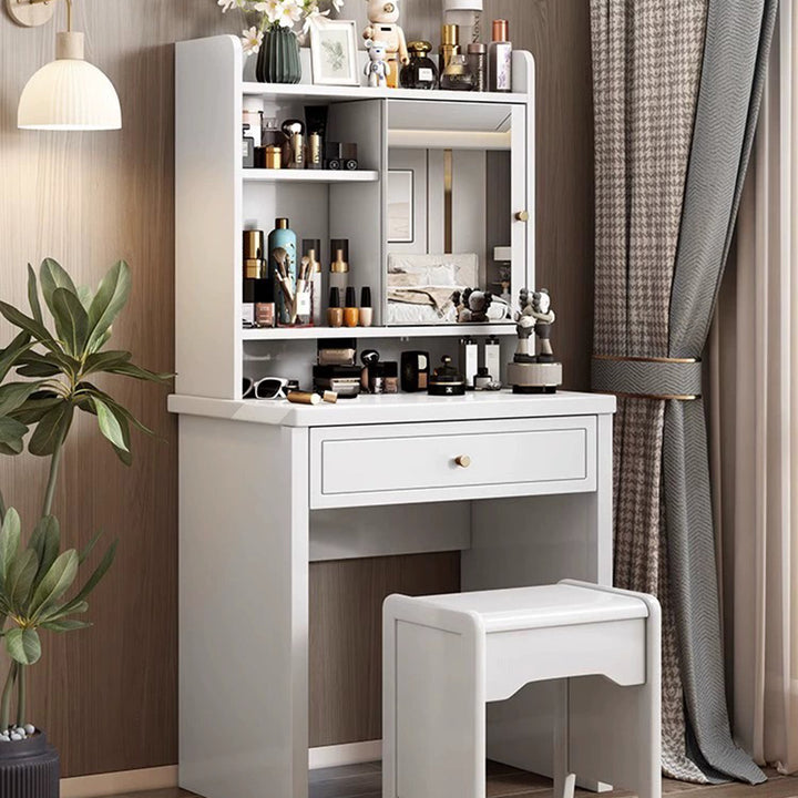 Traditional Chinese Rectangular Plywood Hardware Rubberwood Makeup Vanity 1-Drawer For Bedroom