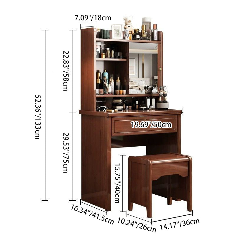 Traditional Chinese Rectangular Plywood Hardware Rubberwood Makeup Vanity 1-Drawer For Bedroom