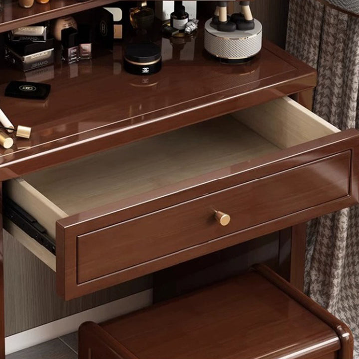 Traditional Chinese Rectangular Plywood Hardware Rubberwood Makeup Vanity 1-Drawer For Bedroom