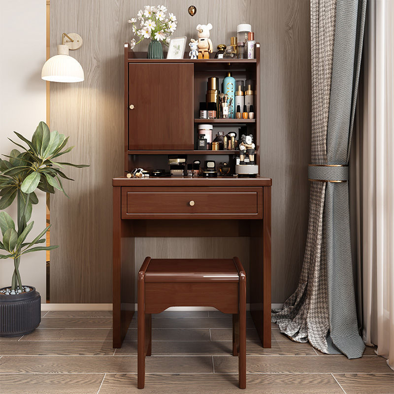 Traditional Chinese Rectangular Plywood Hardware Rubberwood Makeup Vanity 1-Drawer For Bedroom