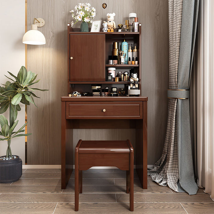 Traditional Chinese Rectangular Plywood Hardware Rubberwood Makeup Vanity 1-Drawer For Bedroom