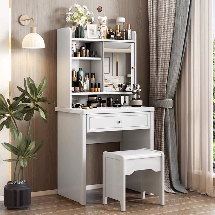 Traditional Chinese Rectangular Plywood Hardware Rubberwood Makeup Vanity 1-Drawer For Bedroom