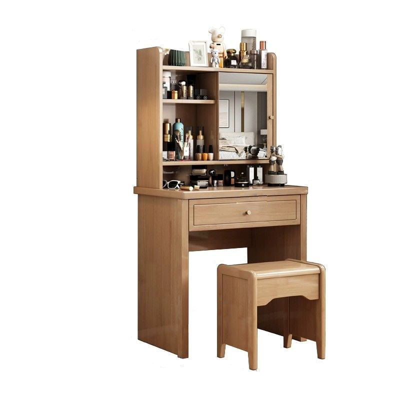 Traditional Chinese Rectangular Plywood Hardware Rubberwood Makeup Vanity 1-Drawer For Bedroom