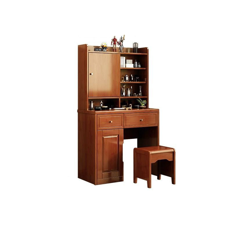 Traditional Chinese Rectangular Plywood Hardware Rubberwood Makeup Vanity 1-Drawer For Bedroom