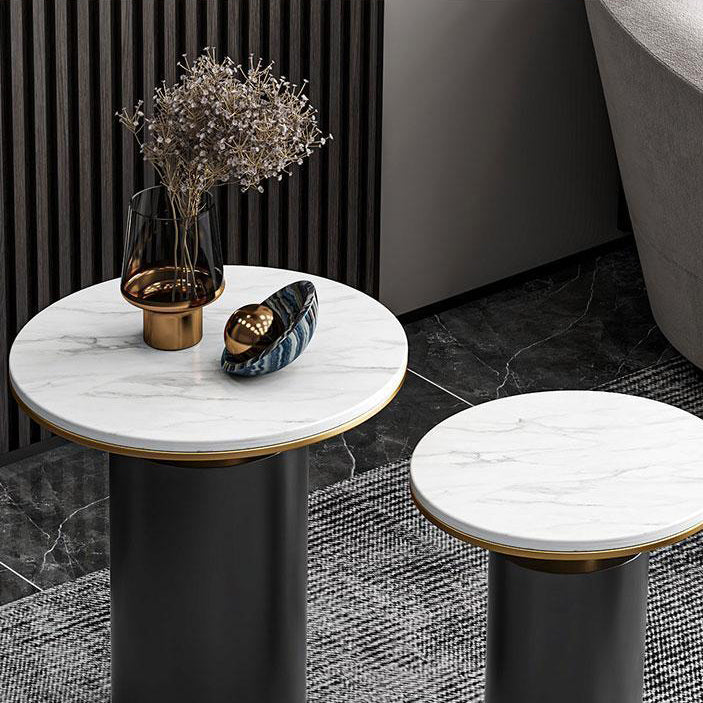 Modern Luxury Round Marble Slab Carbon Steel Coffee Table For Living Room