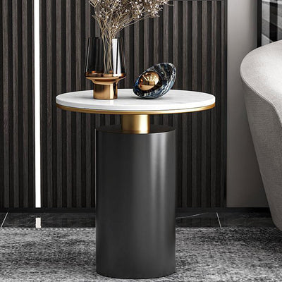 Modern Luxury Round Marble Slab Carbon Steel Coffee Table For Living Room
