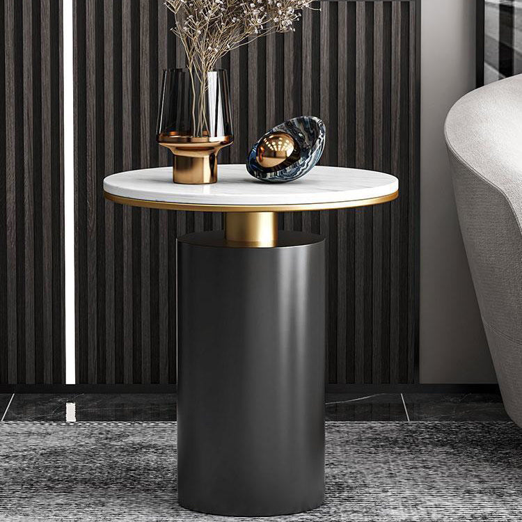 Modern Luxury Round Marble Slab Carbon Steel Coffee Table For Living Room