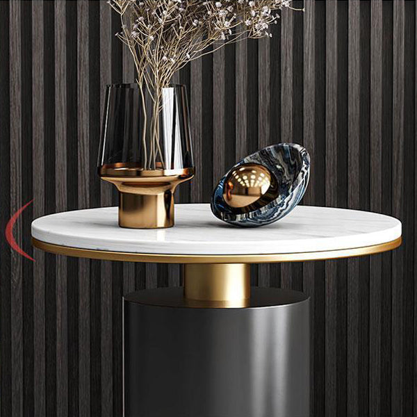 Modern Luxury Round Marble Slab Carbon Steel Coffee Table For Living Room