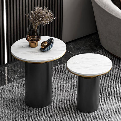 Modern Luxury Round Marble Slab Carbon Steel Coffee Table For Living Room