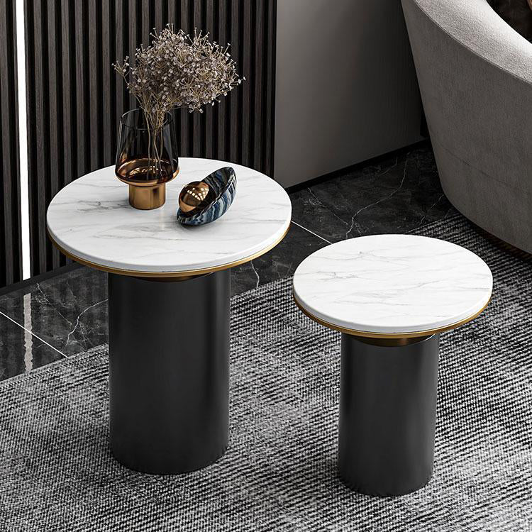 Modern Luxury Round Marble Slab Carbon Steel Coffee Table For Living Room