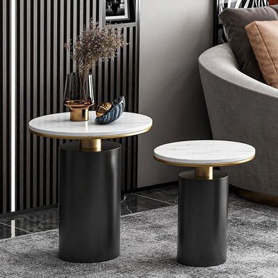 Modern Luxury Round Marble Slab Carbon Steel Coffee Table For Living Room