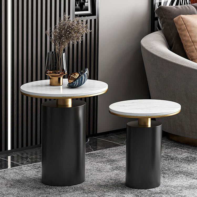 Modern Luxury Round Marble Slab Carbon Steel Coffee Table For Living Room