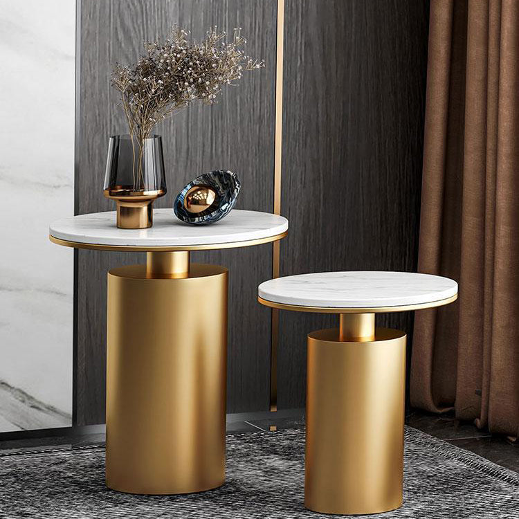 Modern Luxury Round Marble Slab Carbon Steel Coffee Table For Living Room