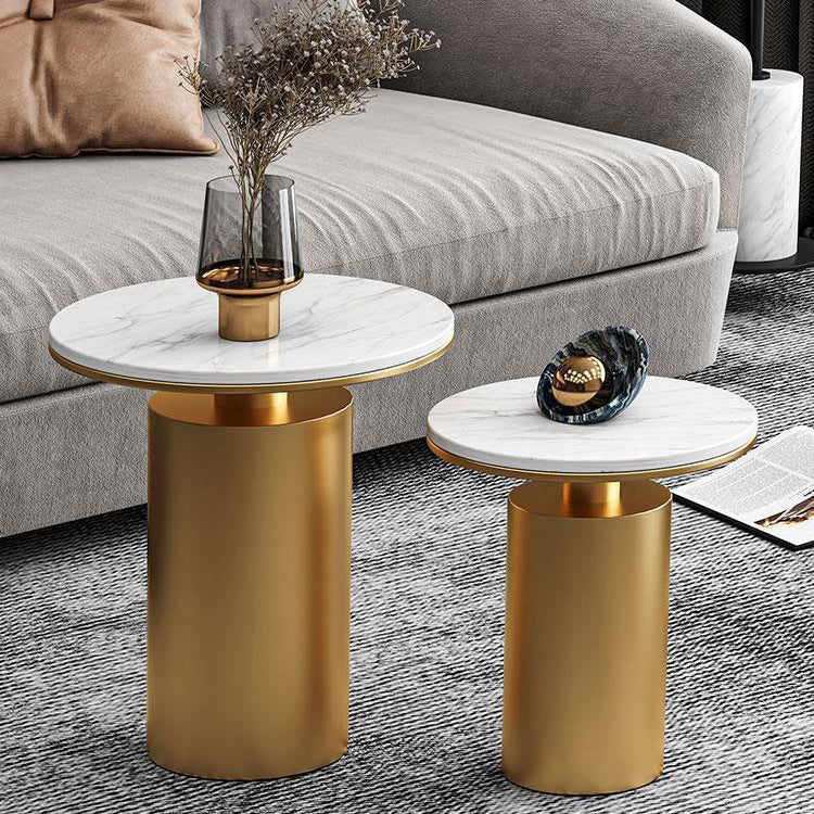 Modern Luxury Round Marble Slab Carbon Steel Coffee Table For Living Room