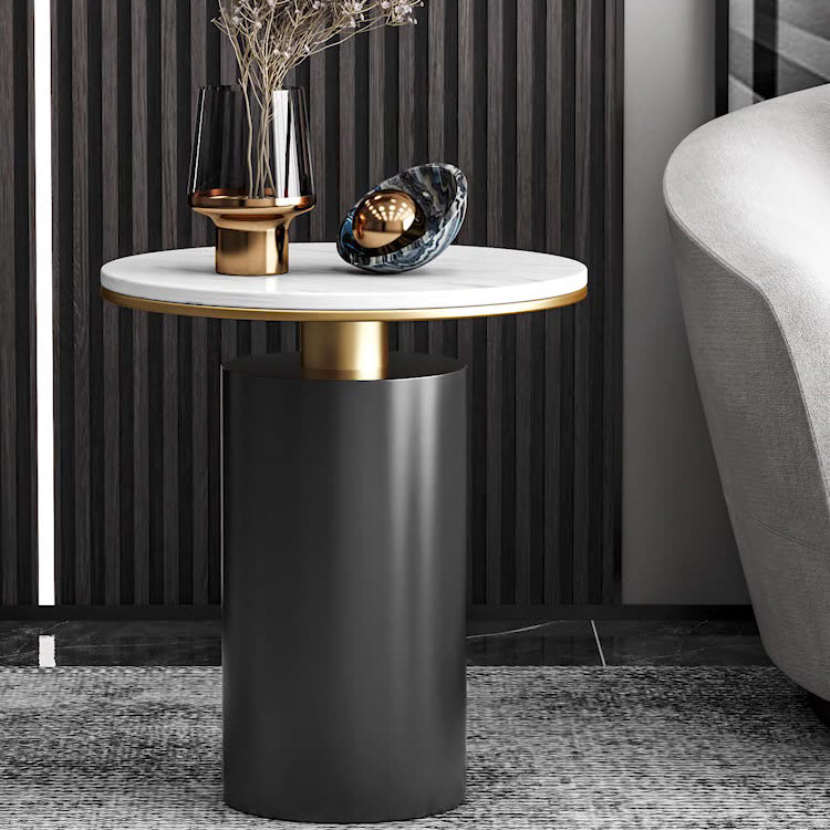 Modern Luxury Round Marble Slab Carbon Steel Coffee Table For Living Room