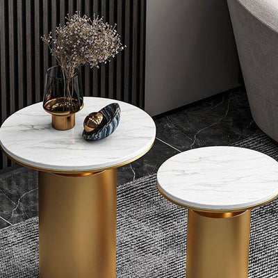 Modern Luxury Round Marble Slab Carbon Steel Coffee Table For Living Room