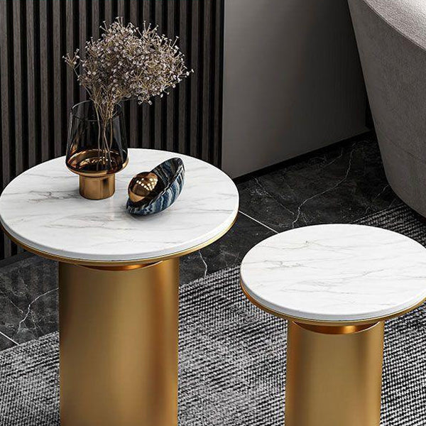Modern Luxury Round Marble Slab Carbon Steel Coffee Table For Living Room
