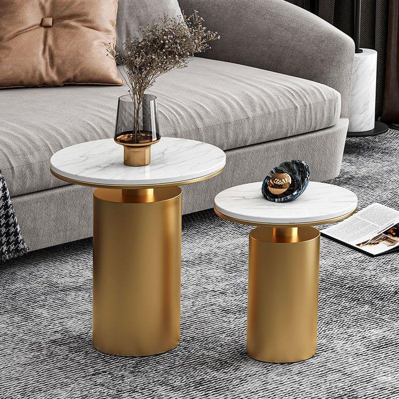 Modern Luxury Round Marble Slab Carbon Steel Coffee Table For Living Room