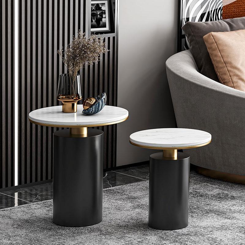 Modern Luxury Round Marble Slab Carbon Steel Coffee Table For Living Room