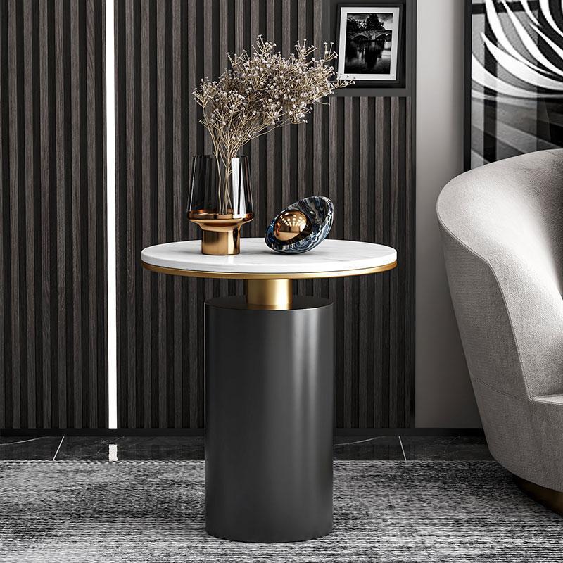 Modern Luxury Round Marble Slab Carbon Steel Coffee Table For Living Room