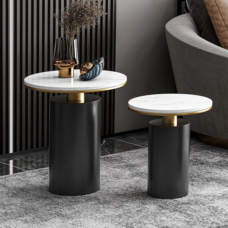Modern Luxury Round Marble Slab Carbon Steel Coffee Table For Living Room
