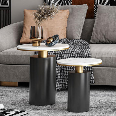Modern Luxury Round Marble Slab Carbon Steel Coffee Table For Living Room