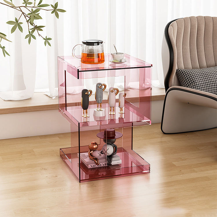 Modern Minimalist Square Acrylic Side Table 3-Tier For Living Room