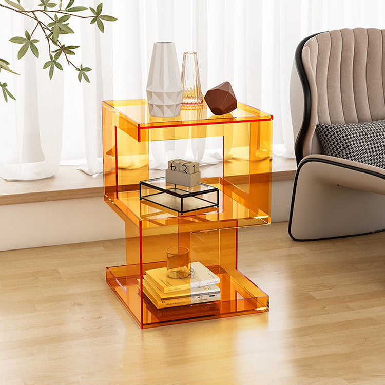 Modern Minimalist Square Acrylic Side Table 3-Tier For Living Room