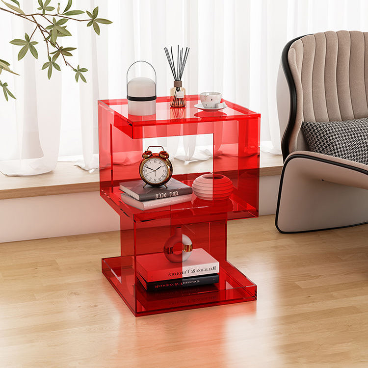 Modern Minimalist Square Acrylic Side Table 3-Tier For Living Room