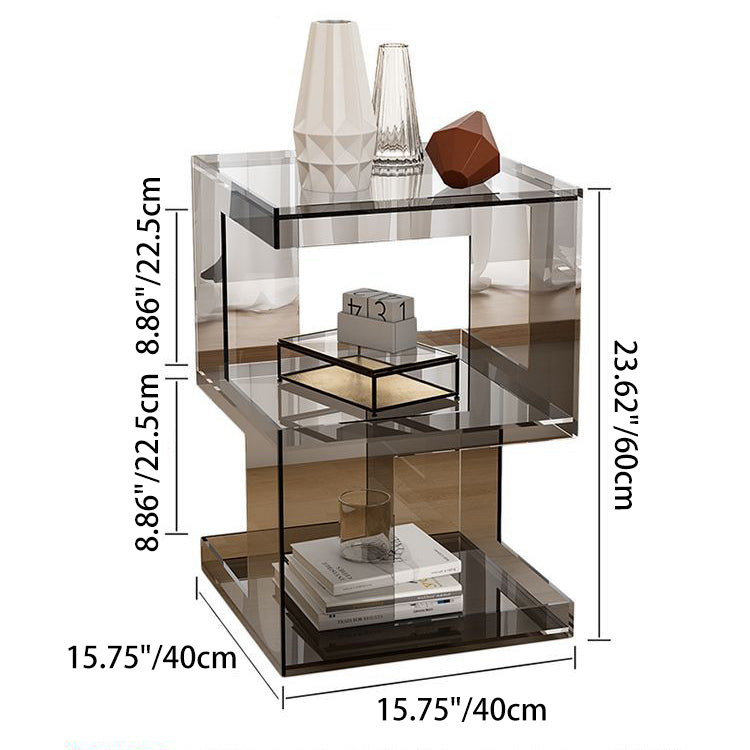 Modern Minimalist Square Acrylic Side Table 3-Tier For Living Room
