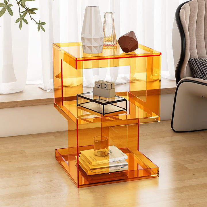 Modern Minimalist Square Acrylic Side Table 3-Tier For Living Room