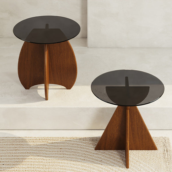 Modern Luxury Round Glass Solid Wood Coffee Table For Living Room