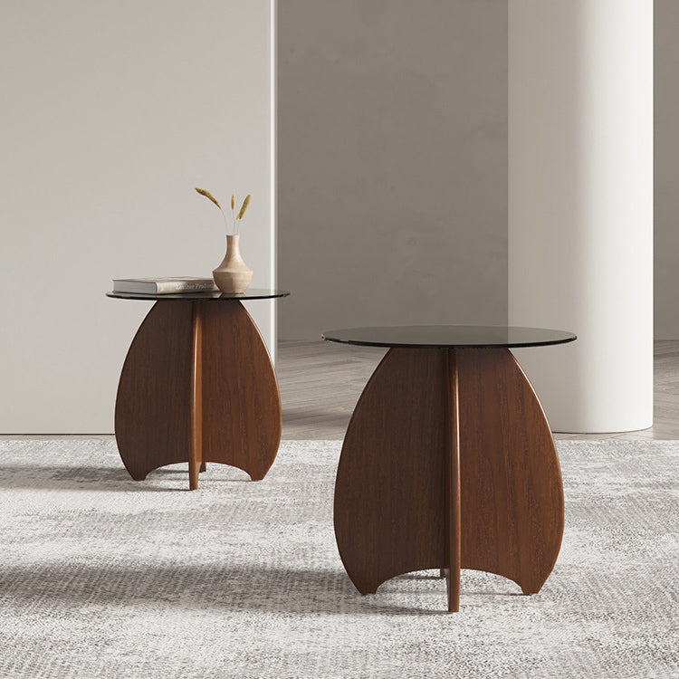 Modern Luxury Round Glass Solid Wood Coffee Table For Living Room