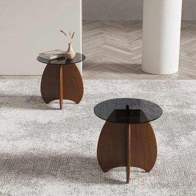 Modern Luxury Round Glass Solid Wood Coffee Table For Living Room