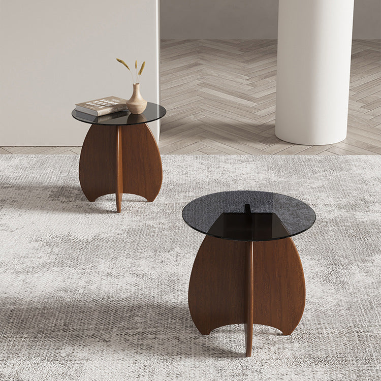 Modern Luxury Round Glass Solid Wood Coffee Table For Living Room