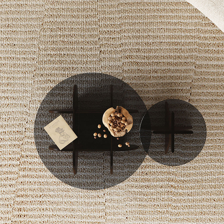 Modern Luxury Round Glass Solid Wood Coffee Table For Living Room