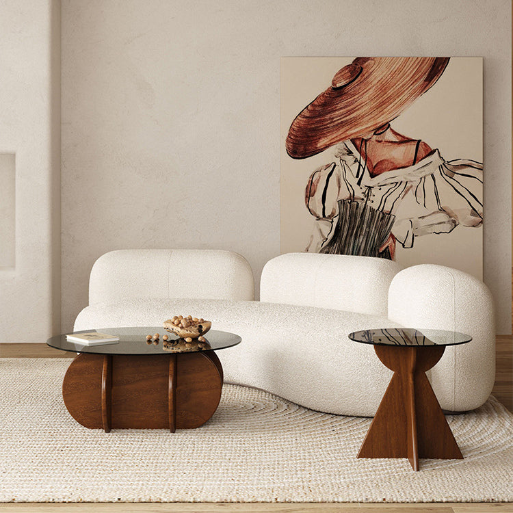 Modern Luxury Round Glass Solid Wood Coffee Table For Living Room