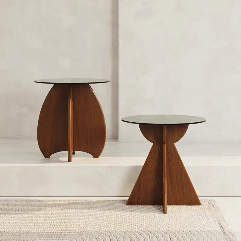 Modern Luxury Round Glass Solid Wood Coffee Table For Living Room