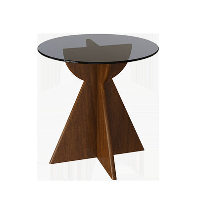 Modern Luxury Round Glass Solid Wood Coffee Table For Living Room