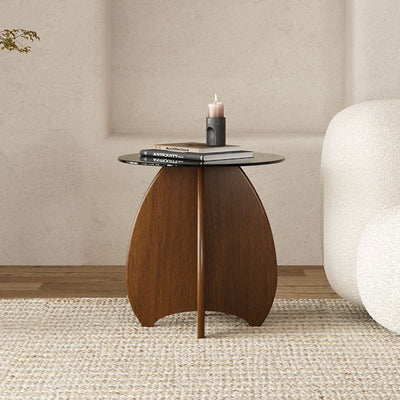 Modern Luxury Round Glass Solid Wood Coffee Table For Living Room
