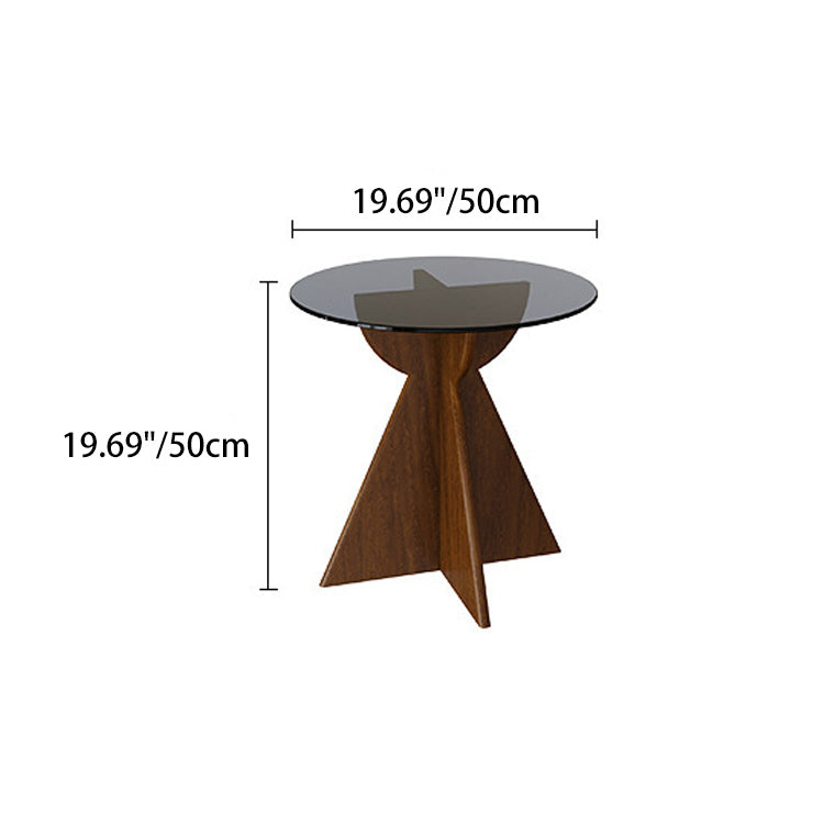 Modern Luxury Round Glass Solid Wood Coffee Table For Living Room