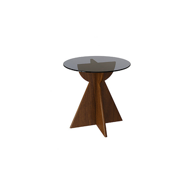 Modern Luxury Round Glass Solid Wood Coffee Table For Living Room