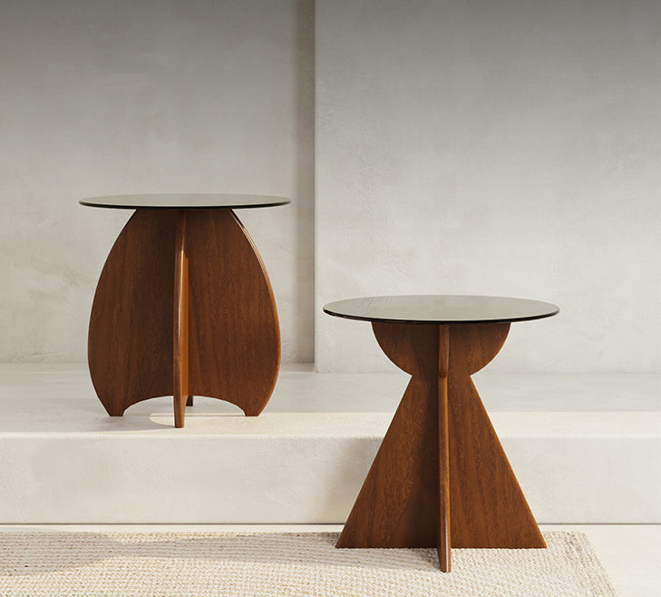 Modern Luxury Round Glass Solid Wood Coffee Table For Living Room