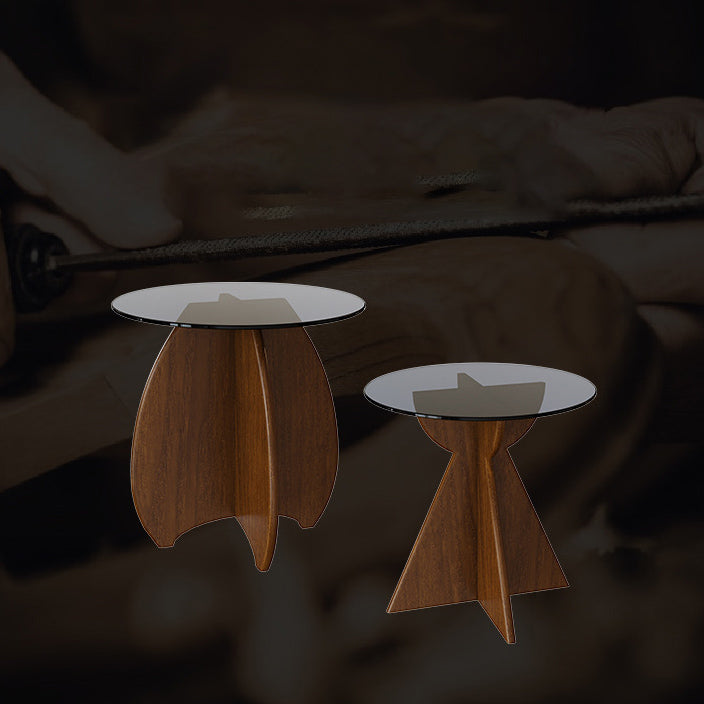 Modern Luxury Round Glass Solid Wood Coffee Table For Living Room