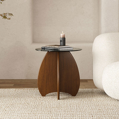Modern Luxury Round Glass Solid Wood Coffee Table For Living Room
