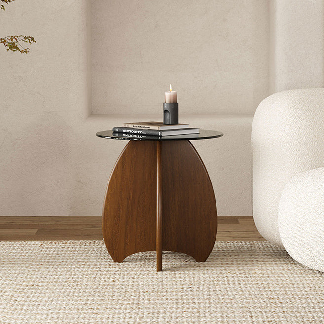 Modern Luxury Round Glass Solid Wood Coffee Table For Living Room