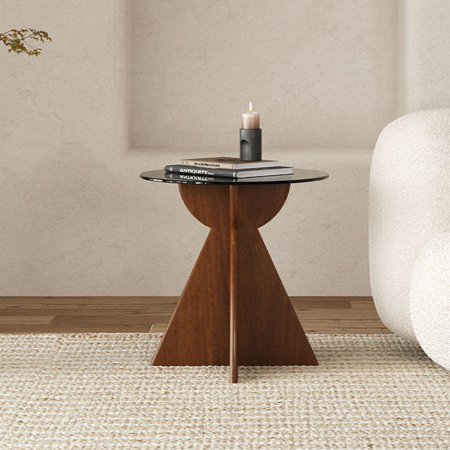 Modern Luxury Round Glass Solid Wood Coffee Table For Living Room