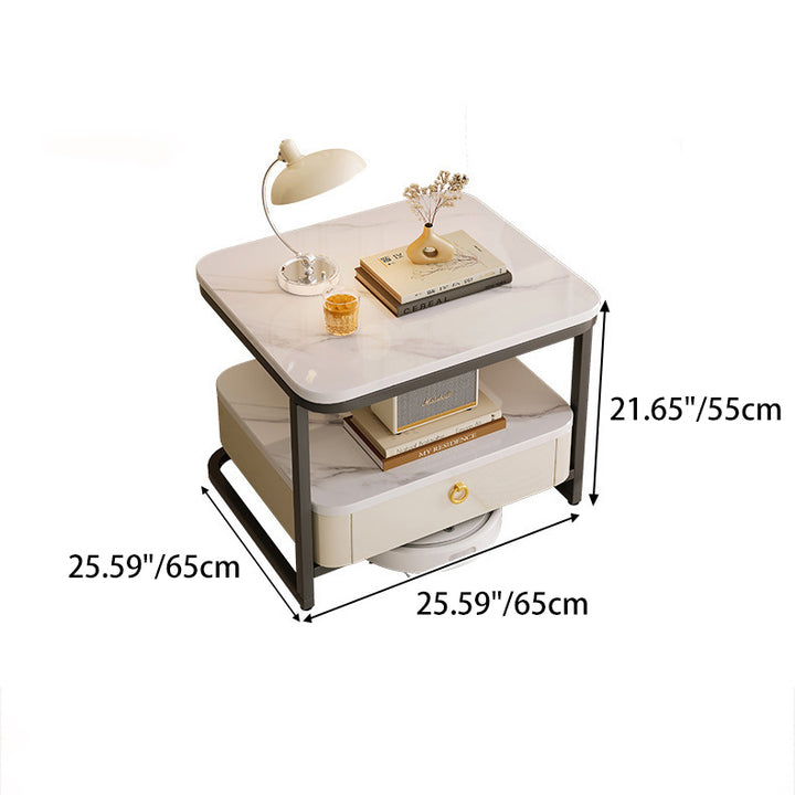 Table basse moderne de luxe en marbre carré avec tiroir en acier au carbone pour salon 